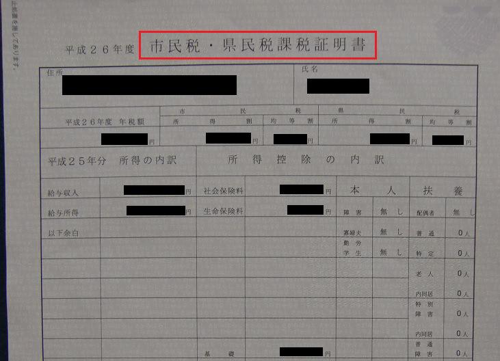 Certificado de Pago de Impuestos de residencia (jumin no kazei shomeisho 住民の課税証明書)