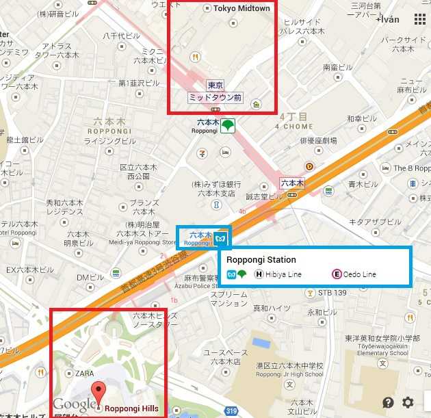 Mapa Roppongi Hills y Tokyo Midtown