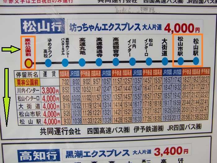 Bus hacia Matsuyama (Ehime). Horarios