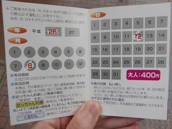 Matsuyama. Tranvia. 1 Day Ticket