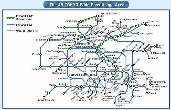 JR Tokyo Wide Pass Lineas Tren Uso