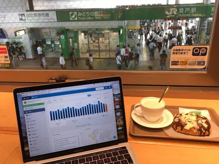 tomando cafe en hokuo